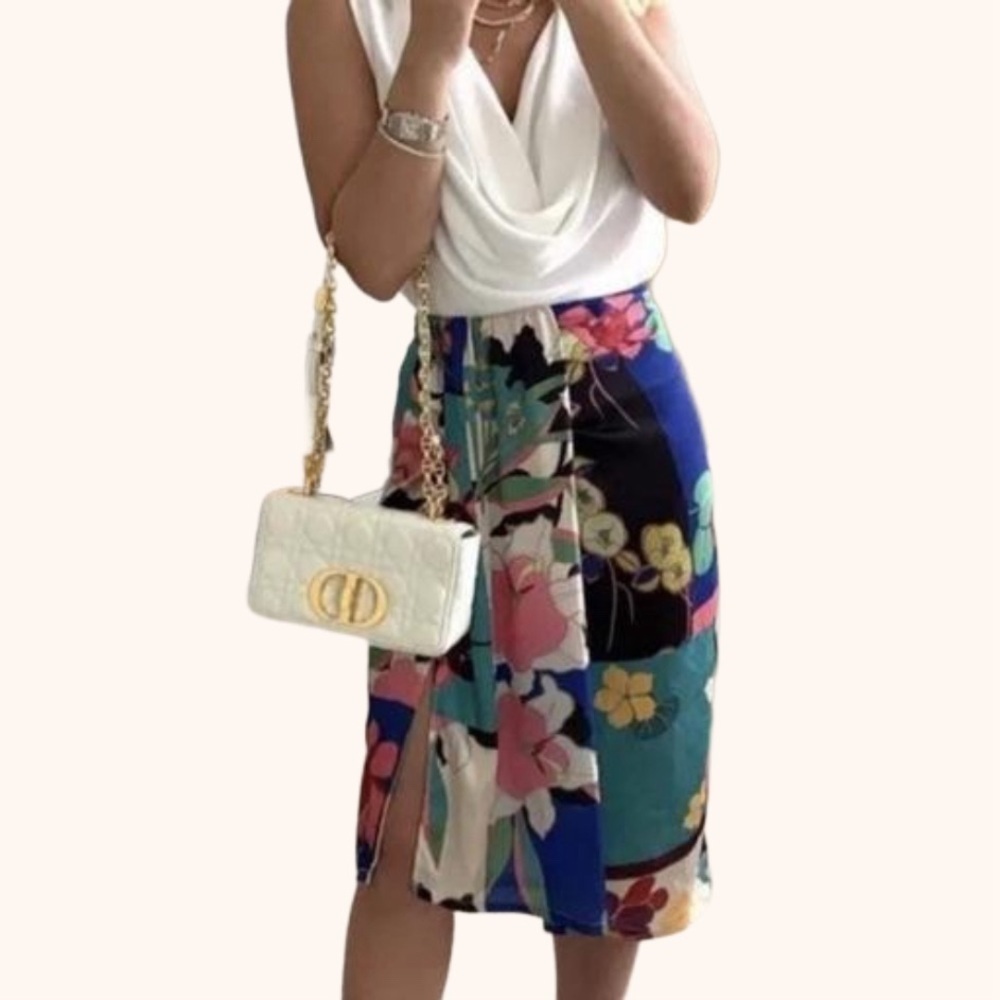 Zara women’s‎ Multicolored Floral Print tropical Midi Skirt Pleated Size Medium